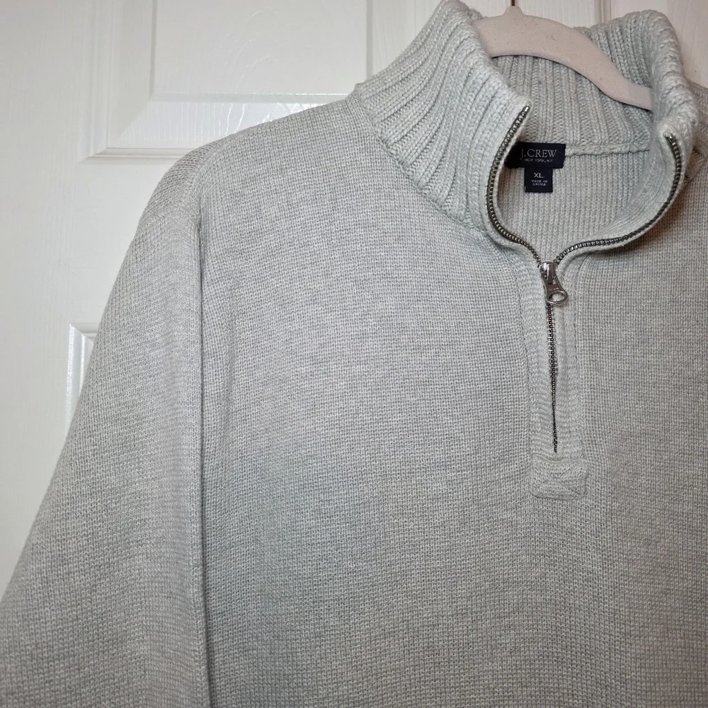 J.Crew Men’s Cotton Quarter-Zip Sweater – XL – Textured Knit Light Grey